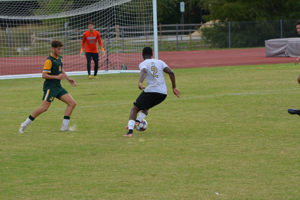 Soccer players competing for the ball